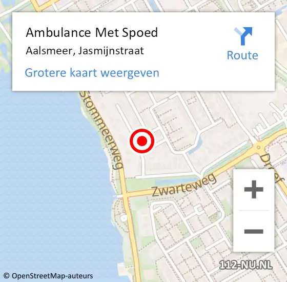 Locatie op kaart van de 112 melding: Ambulance Met Spoed Naar Aalsmeer, Jasmijnstraat op 4 januari 2024 16:02