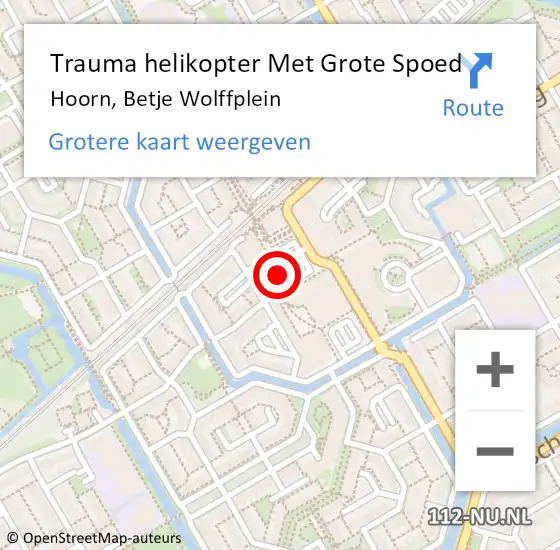 Locatie op kaart van de 112 melding: Trauma helikopter Met Grote Spoed Naar Hoorn, Betje Wolffplein op 4 januari 2024 16:08