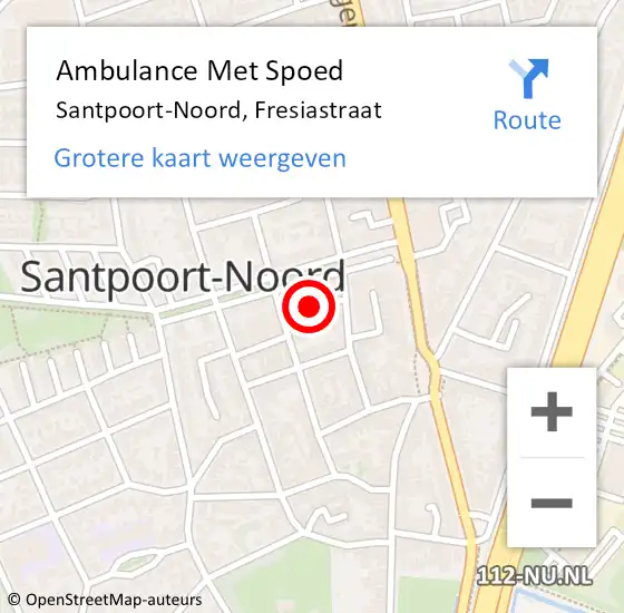 Locatie op kaart van de 112 melding: Ambulance Met Spoed Naar Santpoort-Noord, Fresiastraat op 4 januari 2024 16:20