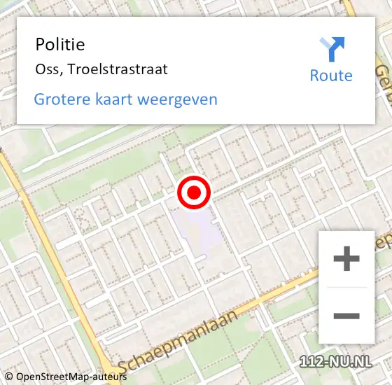 Locatie op kaart van de 112 melding: Politie Oss, Troelstrastraat op 4 januari 2024 16:30