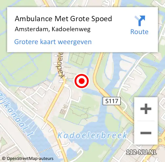 Locatie op kaart van de 112 melding: Ambulance Met Grote Spoed Naar Amsterdam, Kadoelenweg op 4 januari 2024 17:04