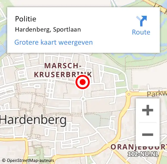 Locatie op kaart van de 112 melding: Politie Hardenberg, Sportlaan op 4 januari 2024 17:05