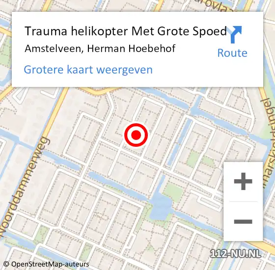 Locatie op kaart van de 112 melding: Trauma helikopter Met Grote Spoed Naar Amstelveen, Herman Hoebehof op 4 januari 2024 17:59