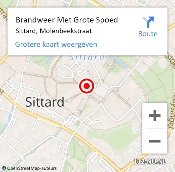 Locatie op kaart van de 112 melding: Brandweer Met Grote Spoed Naar Sittard, Molenbeekstraat op 4 januari 2024 18:05