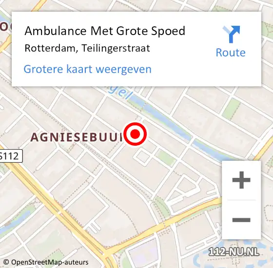 Locatie op kaart van de 112 melding: Ambulance Met Grote Spoed Naar Rotterdam, Teilingerstraat op 4 januari 2024 19:06