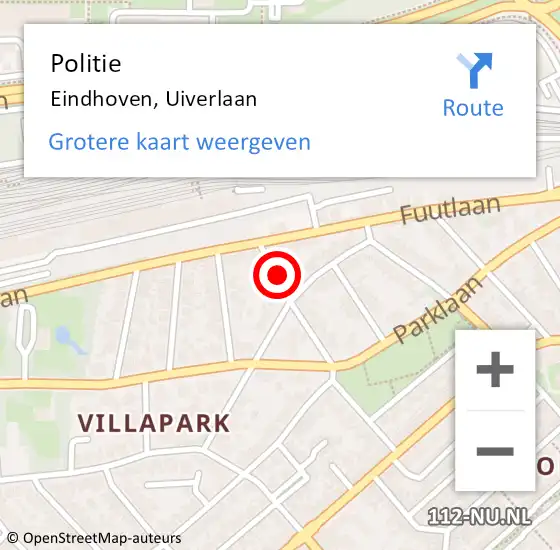 Locatie op kaart van de 112 melding: Politie Eindhoven, Uiverlaan op 4 januari 2024 19:19