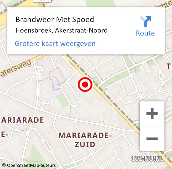 Locatie op kaart van de 112 melding: Brandweer Met Spoed Naar Hoensbroek, Akerstraat-Noord op 4 januari 2024 19:20