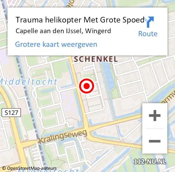 Locatie op kaart van de 112 melding: Trauma helikopter Met Grote Spoed Naar Capelle aan den IJssel, Wingerd op 4 januari 2024 19:21