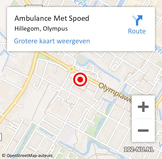 Locatie op kaart van de 112 melding: Ambulance Met Spoed Naar Hillegom, Olympus op 4 januari 2024 19:29