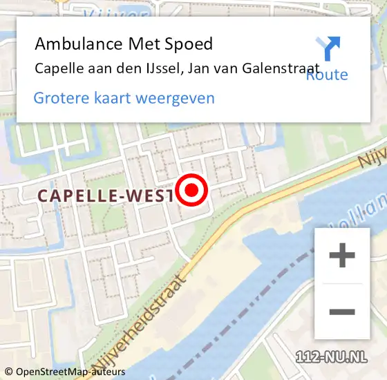 Locatie op kaart van de 112 melding: Ambulance Met Spoed Naar Capelle aan den IJssel, Jan van Galenstraat op 4 januari 2024 19:42
