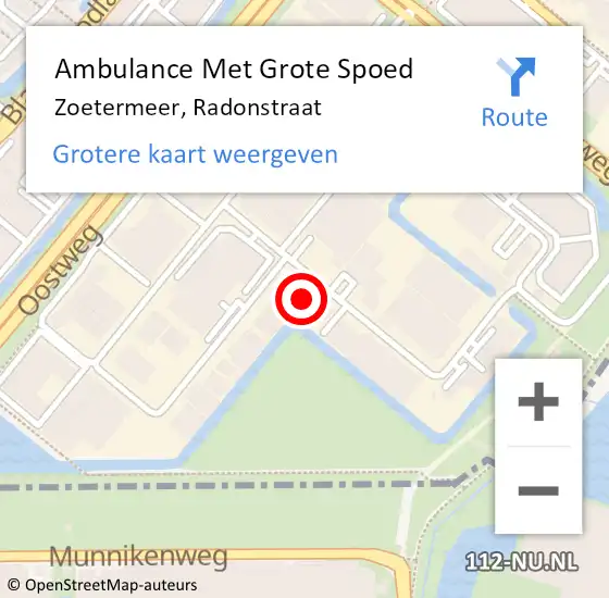 Locatie op kaart van de 112 melding: Ambulance Met Grote Spoed Naar Zoetermeer, Radonstraat op 4 januari 2024 19:55