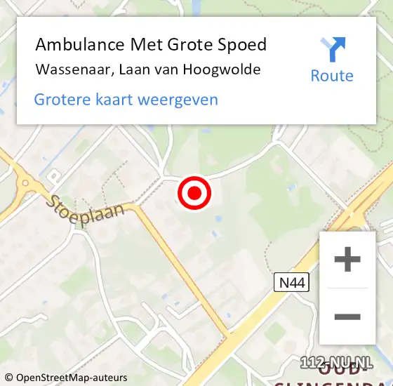 Locatie op kaart van de 112 melding: Ambulance Met Grote Spoed Naar Wassenaar, Laan van Hoogwolde op 4 januari 2024 20:03