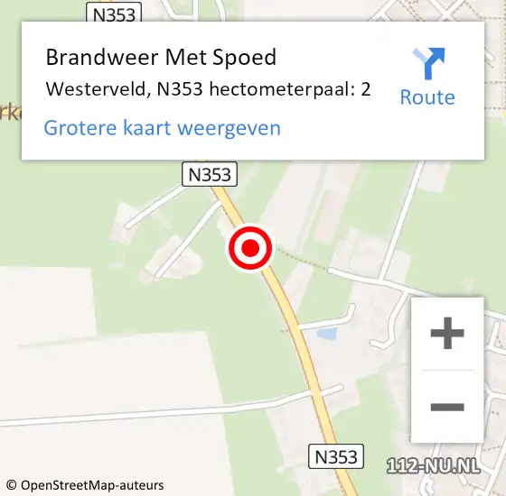 Locatie op kaart van de 112 melding: Brandweer Met Spoed Naar Westerveld, N353 hectometerpaal: 2 op 4 januari 2024 20:11