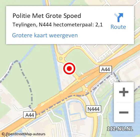 Locatie op kaart van de 112 melding: Politie Met Grote Spoed Naar Teylingen, N444 hectometerpaal: 2,1 op 4 januari 2024 20:13