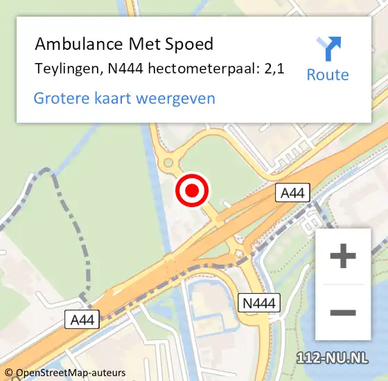 Locatie op kaart van de 112 melding: Ambulance Met Spoed Naar Teylingen, N444 hectometerpaal: 2,1 op 4 januari 2024 20:15