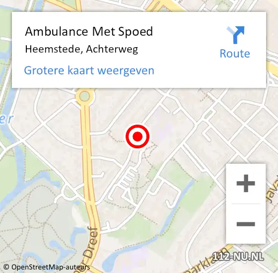 Locatie op kaart van de 112 melding: Ambulance Met Spoed Naar Heemstede, Achterweg op 4 januari 2024 20:24