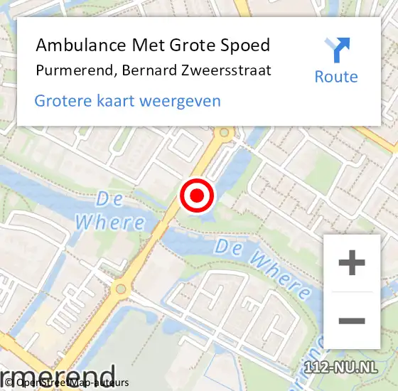 Locatie op kaart van de 112 melding: Ambulance Met Grote Spoed Naar Purmerend, Bernard Zweersstraat op 4 januari 2024 20:34