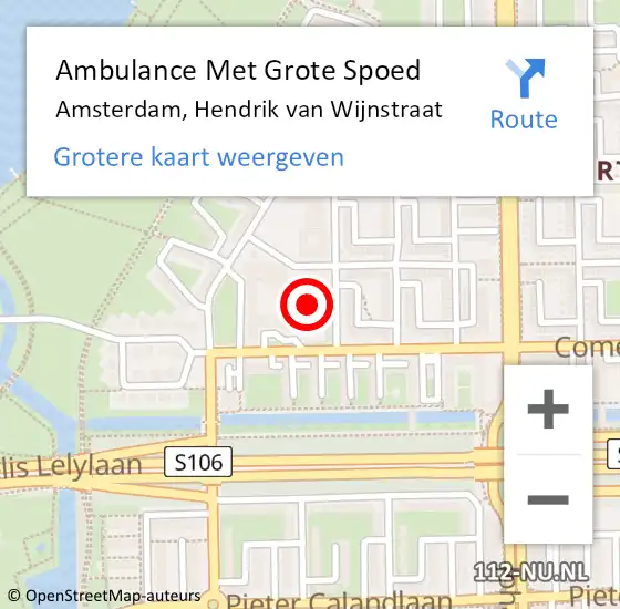 Locatie op kaart van de 112 melding: Ambulance Met Grote Spoed Naar Amsterdam, Hendrik van Wijnstraat op 4 januari 2024 21:22