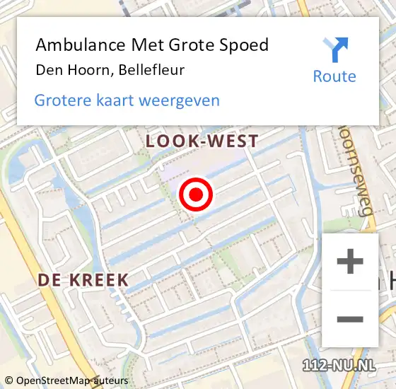 Locatie op kaart van de 112 melding: Ambulance Met Grote Spoed Naar Den Hoorn, Bellefleur op 4 januari 2024 21:39