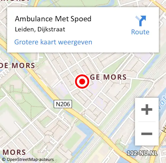 Locatie op kaart van de 112 melding: Ambulance Met Spoed Naar Leiden, Dijkstraat op 4 januari 2024 21:49