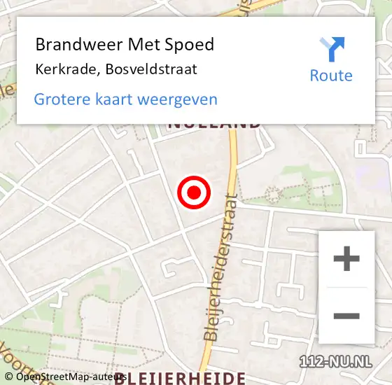 Locatie op kaart van de 112 melding: Brandweer Met Spoed Naar Kerkrade, Bosveldstraat op 4 januari 2024 23:09