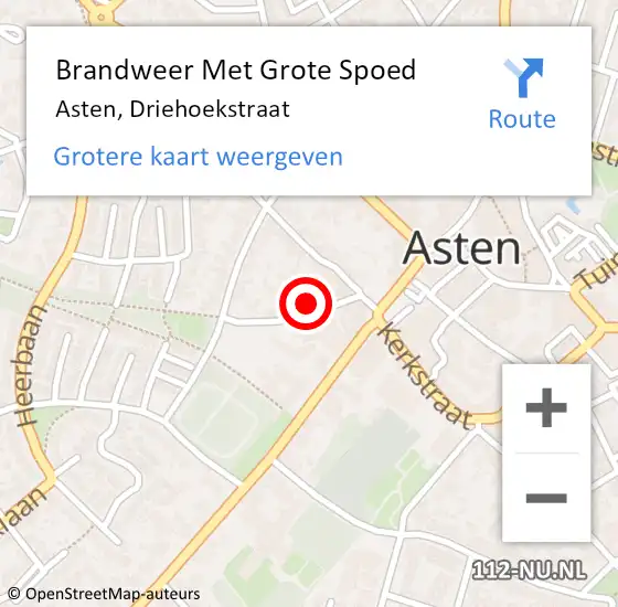 Locatie op kaart van de 112 melding: Brandweer Met Grote Spoed Naar Asten, Driehoekstraat op 4 januari 2024 23:47