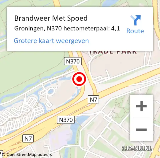 Locatie op kaart van de 112 melding: Brandweer Met Spoed Naar Groningen, N370 hectometerpaal: 4,1 op 5 januari 2024 00:44