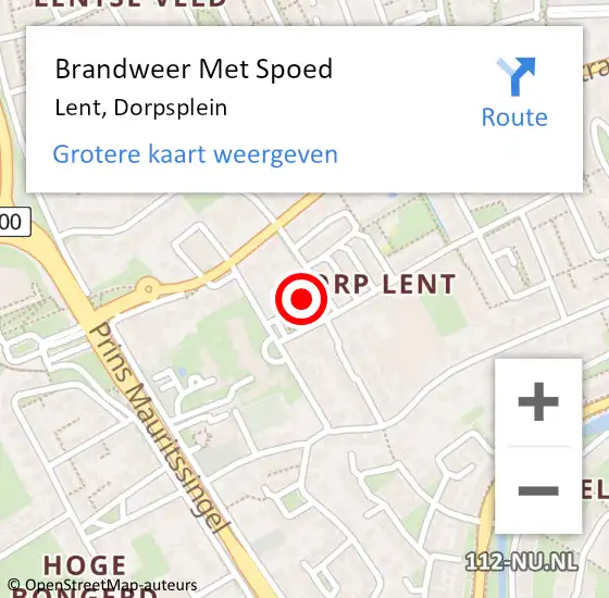 Locatie op kaart van de 112 melding: Brandweer Met Spoed Naar Lent, Dorpsplein op 5 januari 2024 01:08