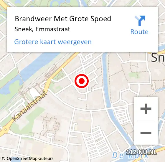 Locatie op kaart van de 112 melding: Brandweer Met Grote Spoed Naar Sneek, Emmastraat op 5 januari 2024 01:24