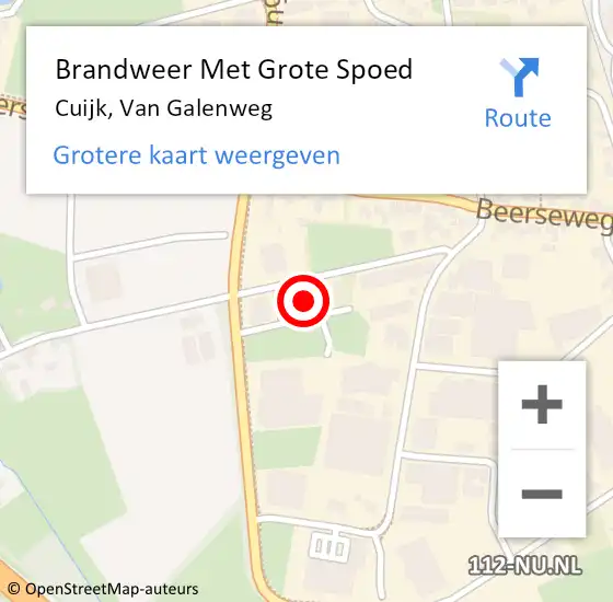 Locatie op kaart van de 112 melding: Brandweer Met Grote Spoed Naar Cuijk, Van Galenweg op 5 januari 2024 06:11