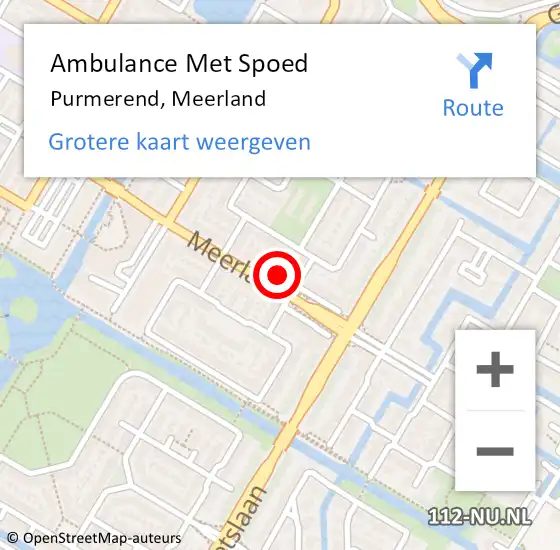 Locatie op kaart van de 112 melding: Ambulance Met Spoed Naar Purmerend, Meerland op 5 januari 2024 06:15