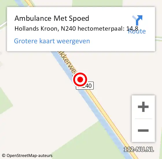 Locatie op kaart van de 112 melding: Ambulance Met Spoed Naar Hollands Kroon, N240 hectometerpaal: 14,8 op 5 januari 2024 06:45