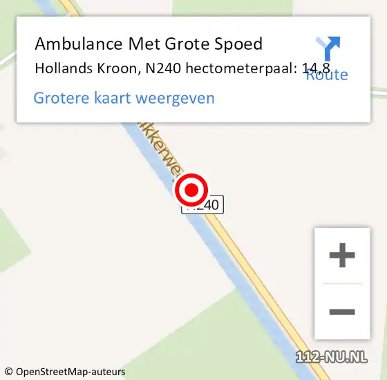 Locatie op kaart van de 112 melding: Ambulance Met Grote Spoed Naar Hollands Kroon, N240 hectometerpaal: 14,8 op 5 januari 2024 06:58