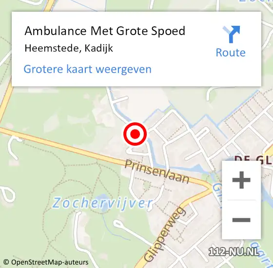 Locatie op kaart van de 112 melding: Ambulance Met Grote Spoed Naar Heemstede, Kadijk op 5 januari 2024 08:23