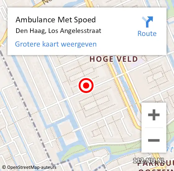 Locatie op kaart van de 112 melding: Ambulance Met Spoed Naar Den Haag, Los Angelesstraat op 5 januari 2024 09:09