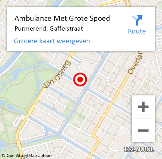 Locatie op kaart van de 112 melding: Ambulance Met Grote Spoed Naar Purmerend, Gaffelstraat op 5 januari 2024 10:50