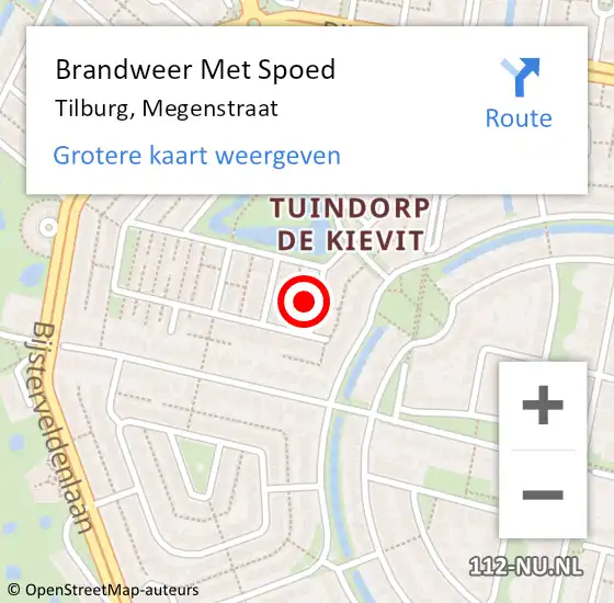 Locatie op kaart van de 112 melding: Brandweer Met Spoed Naar Tilburg, Megenstraat op 5 januari 2024 11:42