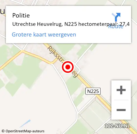 Locatie op kaart van de 112 melding: Politie Utrechtse Heuvelrug, N225 hectometerpaal: 27,4 op 5 januari 2024 12:03