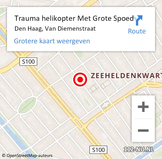 Locatie op kaart van de 112 melding: Trauma helikopter Met Grote Spoed Naar Den Haag, Van Diemenstraat op 5 januari 2024 12:08