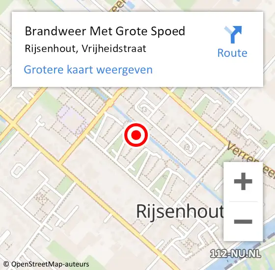 Locatie op kaart van de 112 melding: Brandweer Met Grote Spoed Naar Rijsenhout, Vrijheidstraat op 5 januari 2024 12:45