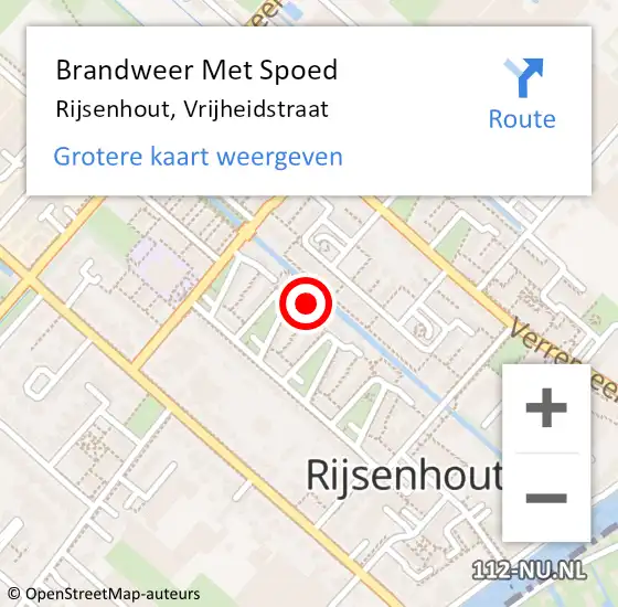 Locatie op kaart van de 112 melding: Brandweer Met Spoed Naar Rijsenhout, Vrijheidstraat op 5 januari 2024 12:55