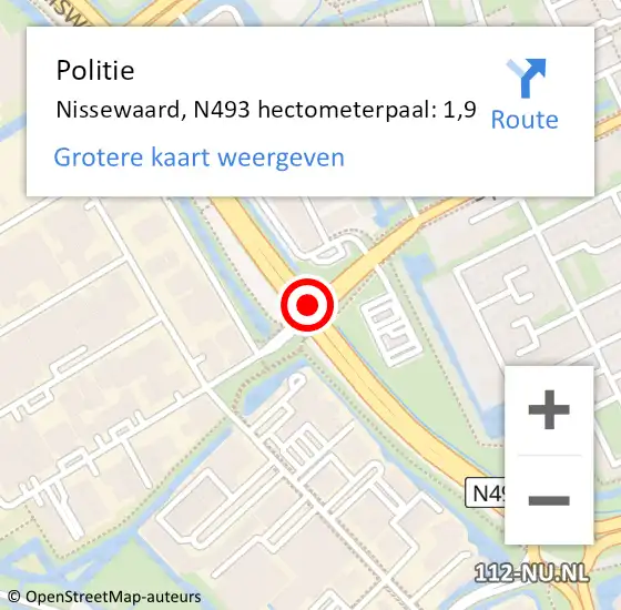 Locatie op kaart van de 112 melding: Politie Nissewaard, N493 hectometerpaal: 1,9 op 5 januari 2024 13:01