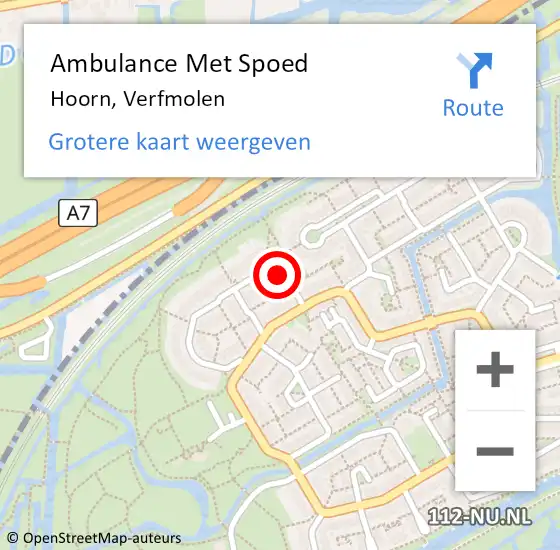 Locatie op kaart van de 112 melding: Ambulance Met Spoed Naar Hoorn, Verfmolen op 5 januari 2024 13:07