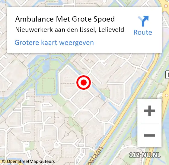 Locatie op kaart van de 112 melding: Ambulance Met Grote Spoed Naar Nieuwerkerk aan den IJssel, Lelieveld op 5 januari 2024 13:09