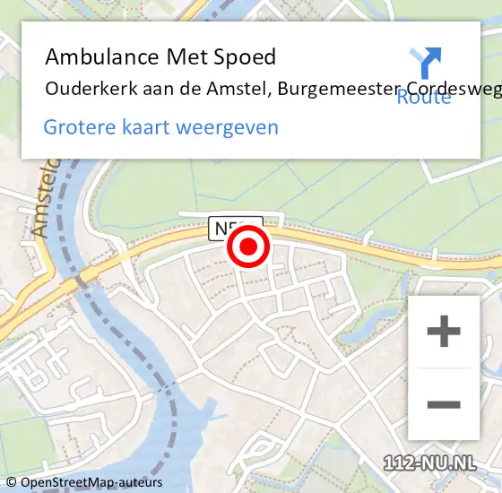 Locatie op kaart van de 112 melding: Ambulance Met Spoed Naar Ouderkerk aan de Amstel, Burgemeester Cordesweg op 5 januari 2024 13:31