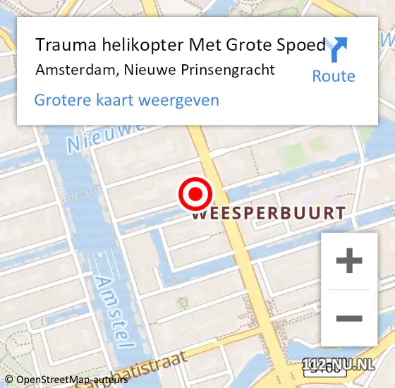 Locatie op kaart van de 112 melding: Trauma helikopter Met Grote Spoed Naar Amsterdam, Nieuwe Prinsengracht op 5 januari 2024 13:48