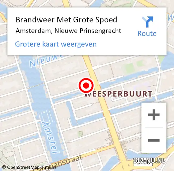 Locatie op kaart van de 112 melding: Brandweer Met Grote Spoed Naar Amsterdam, Nieuwe Prinsengracht op 5 januari 2024 13:48