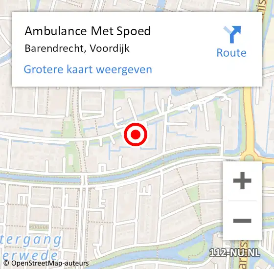 Locatie op kaart van de 112 melding: Ambulance Met Spoed Naar Barendrecht, Voordijk op 5 januari 2024 14:37
