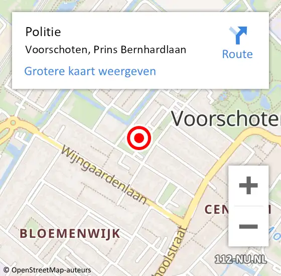 Locatie op kaart van de 112 melding: Politie Voorschoten, Prins Bernhardlaan op 5 januari 2024 14:51