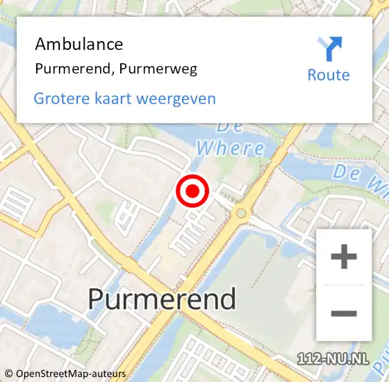 Locatie op kaart van de 112 melding: Ambulance Purmerend, Purmerweg op 5 januari 2024 15:03